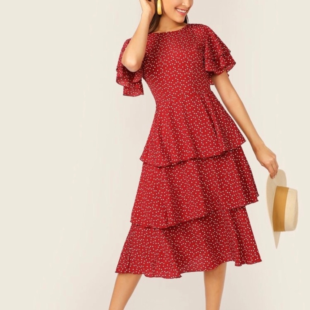 ruffled red midi dress